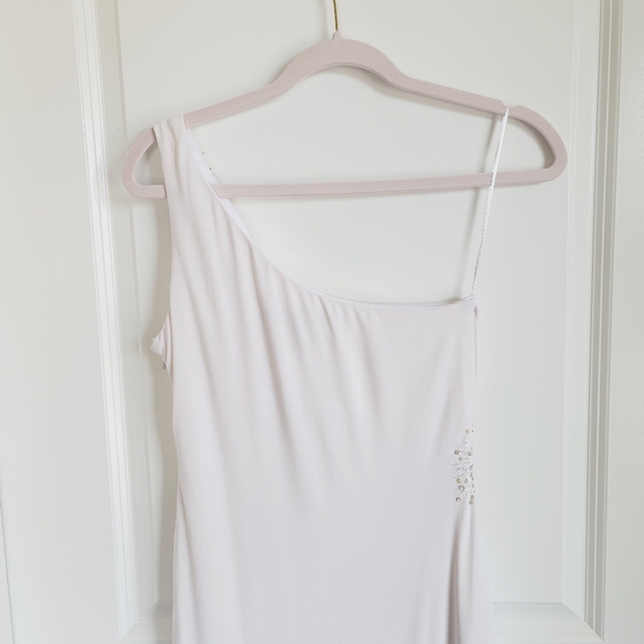 Nude White One Shoulder Crystal Sequin Evening Wedding Prom Bridal Gown Sz 8 - Picture 12 of 16